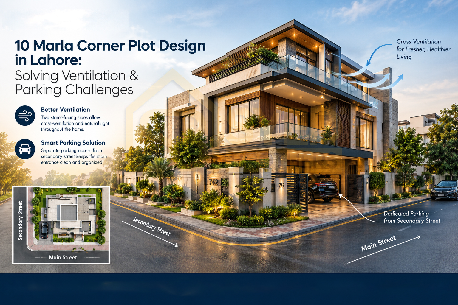 10 Marla Corner Plot Design in Lahore